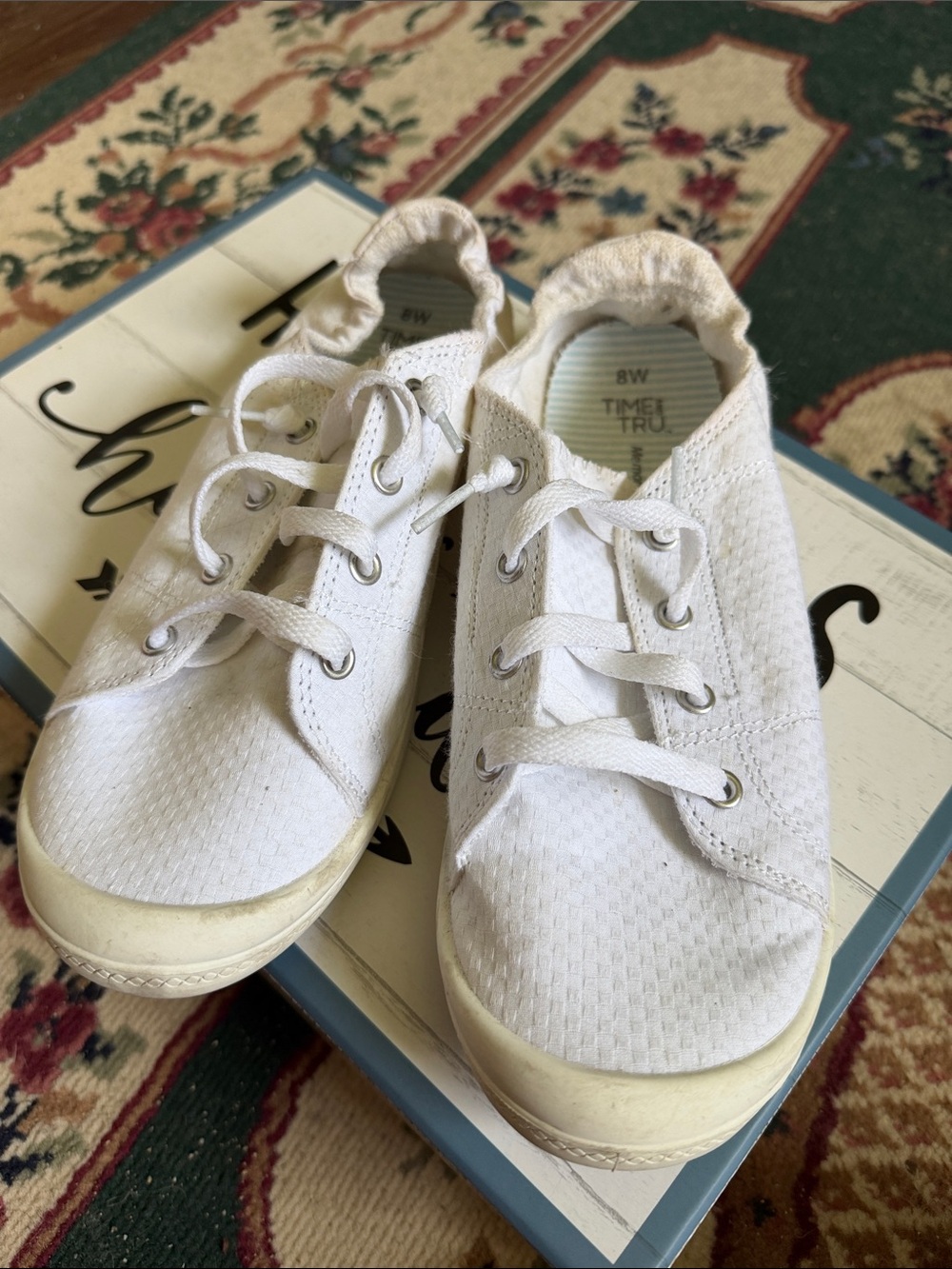 White Canvas Lace-Up Sneakers